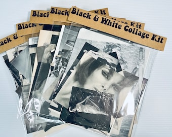 50pc Black and White Collage Kit vintage  wall art ephemera junk journal pack, 1970’s 1960’s art journal snail mail
