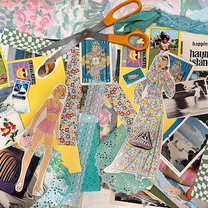 kit de journal collage vintage vacances d'été | Thème été, plage et océan | 45 pièces | kit de scrapbooking collages | oeuvre d'art modifiée