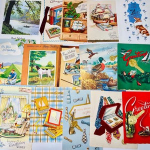 Conjunto VINTAGE de 5 tarjetas de cumpleaños: efímeras retro originales para scrapbooking, junk journaling y clip art