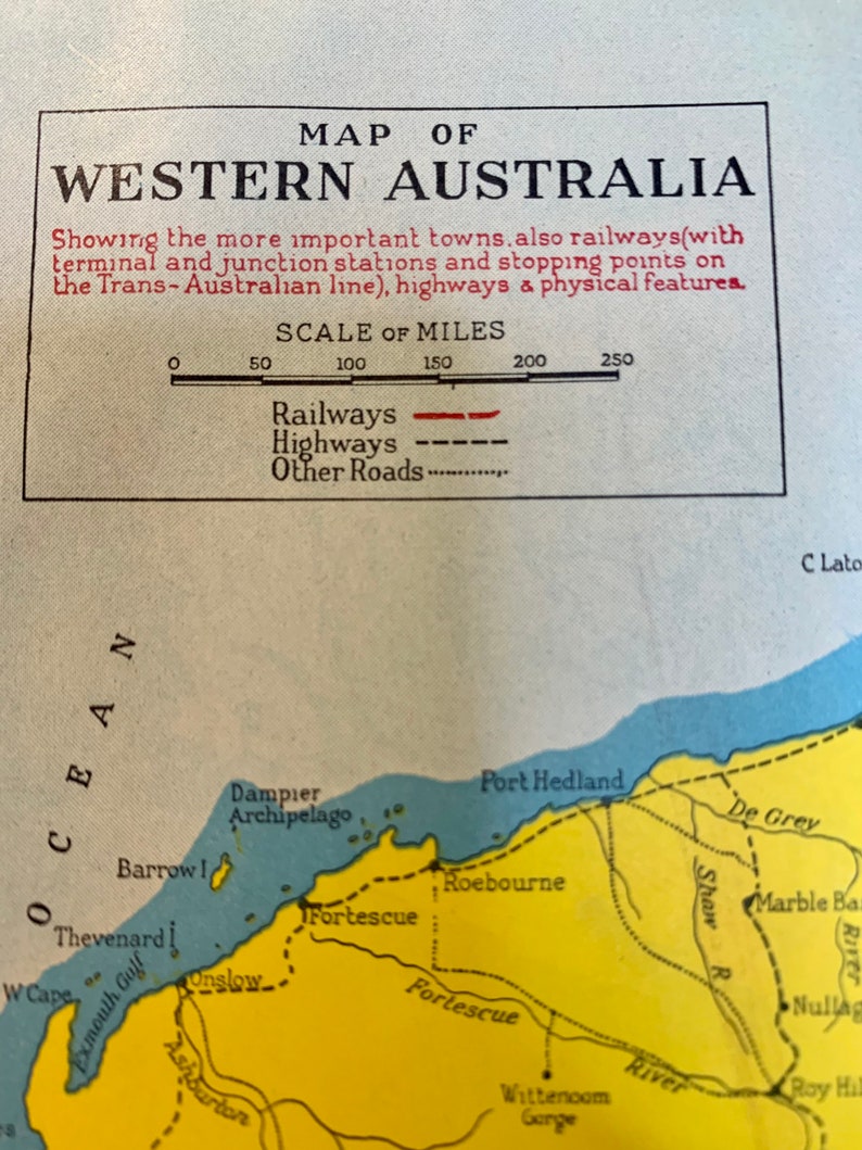 Vintage 1950 Western Australia Map, for framing junk journals, scrapbooking, card making, altered art image 2