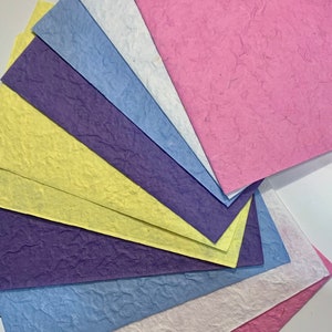 10 sheets HANDMADE pulp deckle textured recycled Paper | BRIGHTS | junk journal, snail mail, scrapbooking papercraft invitations |