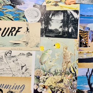 Vintage strandsemester-ephemera: Sommarcollage-kit (digital nedladdning)