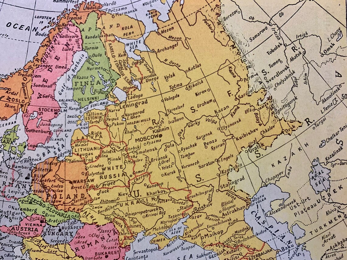 Vintage 1950 Europe map for framing antique atlas maps junk | Etsy