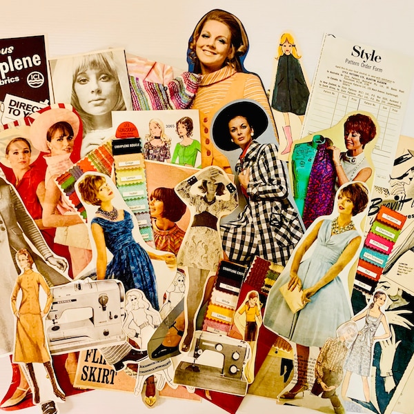 Vintage Fashion Ephemera Pack 30pc Collage art kit | junk journal| snail mail | vintage sewing ads | scrap pack |