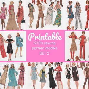 PRINTABLE 1970s fashion model digital collage sheet kit sewing fussy cut mixed media diecut junk journal | PACK 2