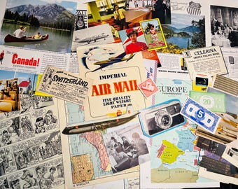 Vintage Travel Ephemera Kit: 45pc Scrapbook Collage Paper