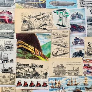 Kit de collage de efímeras / Trenes, aviones y automóviles / Kit de diario basura