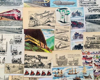 Vintage trains planes and cars transport ephemera collage pack|Locomotives and Automobiles Paper Pack  | junk journal kit