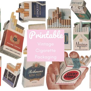 Vintage Cigarette Advertising Printable Packaging, digital collage mixed media junk journal diecut sheets