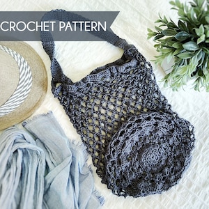 Marigold Market Bag PDF Pattern, Intermediate Crochet, Boho Market Bag, Reusable Market Bag, Mandala, Coaster image 1
