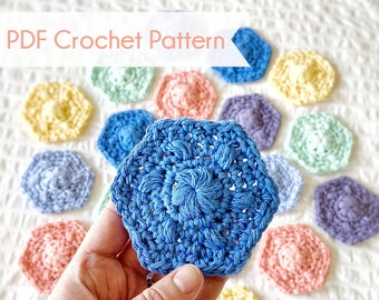 Bumble Puff Beauty Biscuit Hexagonal Face Scrubbie, Printable PDF Pattern, Easy Crochet, Advanced Beginner Crochet