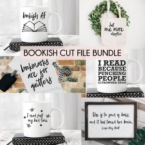 Bookish Cut File Bundle Book Lover Reader SVG & PNG files