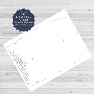 May include: Printable A7 envelope template with fold lines and instructions for cutting, folding, and sealing. The template is 13.3 cm by 18.4 cm.
