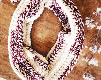 Red + Cream Chunky Signature Ribbed Cowl