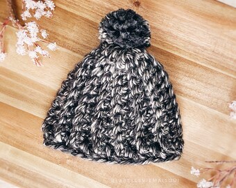 Ribbed Beanie with Pom - Marled Black + White | Chunky, Modern | Infant 9-12 Months Size | Unisex