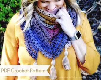 Autumn Walks Triangle Scarf PDF Pattern, Easy Crochet, Confident Beginner Kerchief Scarf, Shawl