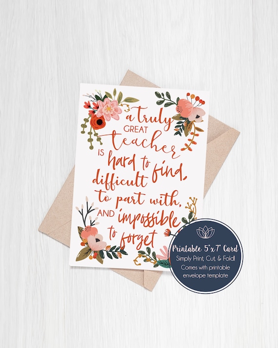 Digital Botanical Teacher Appreciation Card | Teacher's Day | Teacher Thank You | Floral | Botanical | 5x7" Folded Card PDF