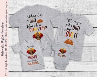 Thanksgiving Family Pregnancy Announcement Funny Riddle Bundle SVG & PNG Cut Files