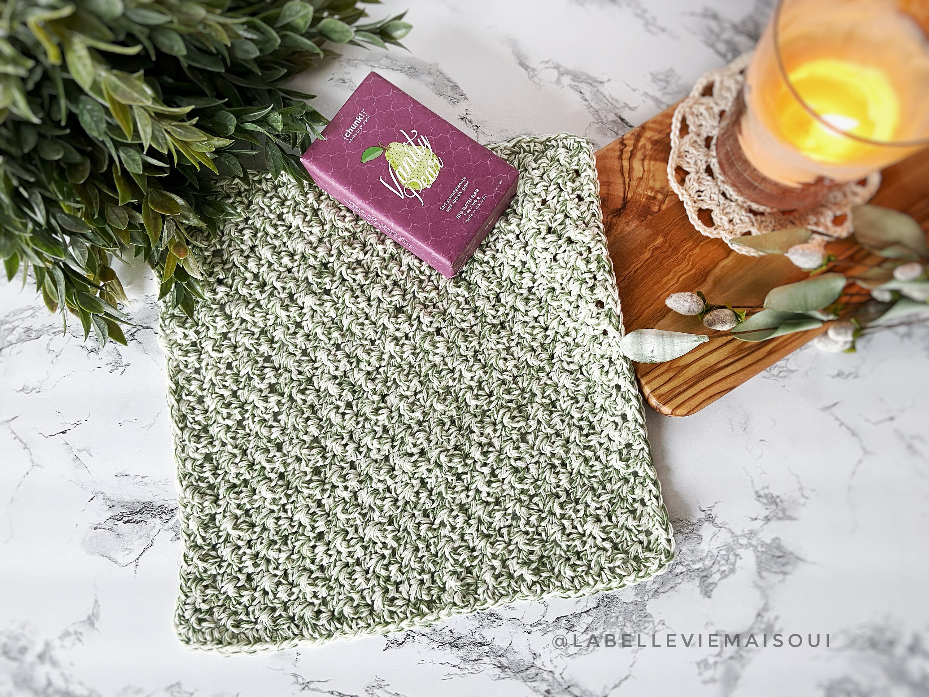 Farmhouse Dish Cloth - Marled Green + White Thick, Long-Lasting, 100% Cotton