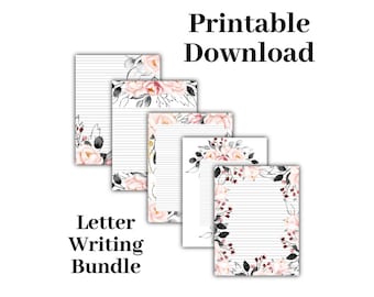 Floral Letter Writing Stationery: Blush & Black Lined Sheets (Digital Download)