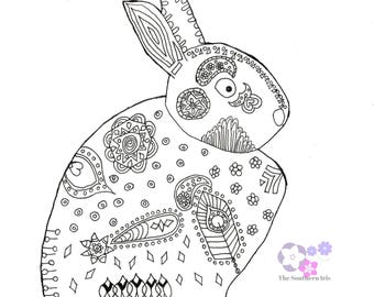 Bunny Coloring Page - Easter Basket Gift - Instant Digital Download - Coloring Page - Easter - Kid's Coloring Page - Adult Coloring Page