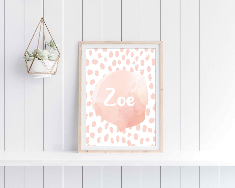 Cute Pastel Bedroom Dorm Art Watercolor Monogram wall art for Nursery Custom Personalized Name Wall Art Polkadots Brush Stroke