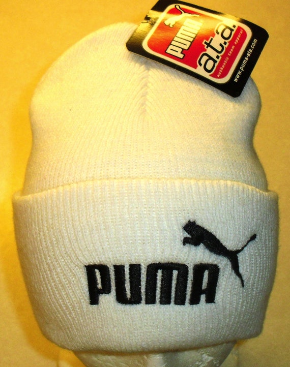 Puma Logo Mens Adult White Beanie Winter Hat