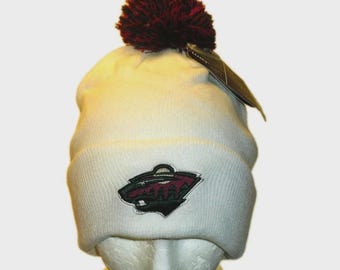 Minnesota Wild Mens Zephyr Cuff White Pom Beanie Winter Hat Cap New Tags Nhl