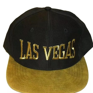 Las Vegas 90s Vintage Gold Logo Suede Bill Mens Snapback hat New