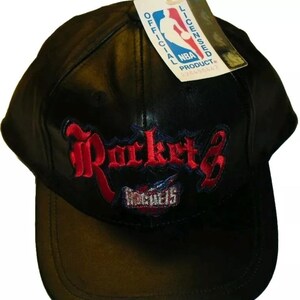Houston Rockets VIntage 90s All Leather Adjustable Strapback hat New NBA Hakeem Olajuwon Charles Barkley Years