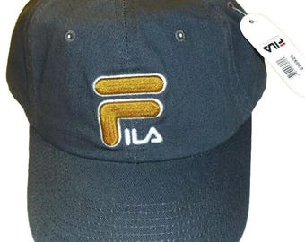 Fila Vintage 90s Adjustable Strapback Hat Grey Gold Logo Dad Hat Style New