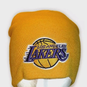 Los Angeles Lakes Yellow Beanie design with logo and rhinestones Los Angeles Lakers Beanie - Etsy main image 2