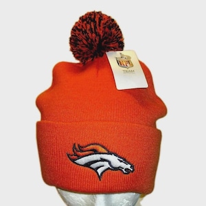 Denver Broncos Mens Adult Pom Orange Beanie Cuff Winter Hat Cap New Tags Nfl
