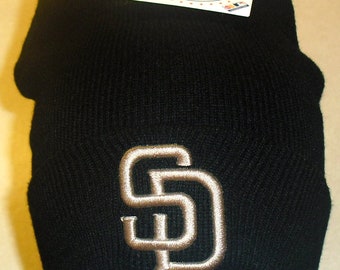 San Diego Padres Mens 90s Vintage Black Beanie Winter Cuff hat New Tags Mlb