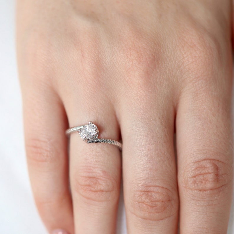 0.50 Carat Twisted Band Solitaire Engagement Ring Oval Cut Simulated Diamond Engagement Ring E33 Diamond Sterling Silver Wedding Ring