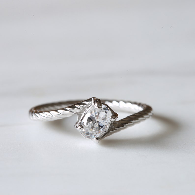 0.50 Carat Twisted Band Solitaire Engagement Ring Oval Cut Simulated Diamond Engagement Ring E33 Diamond Sterling Silver Wedding Ring