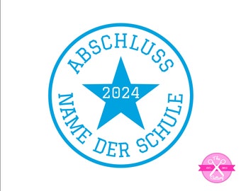 Bügelbild Abschluss Schule  2024 mit Wunschname Schule, Stern Flexfolie, Bügelmotiv  Aufbügler Aufnäher  Applikation Grundschule