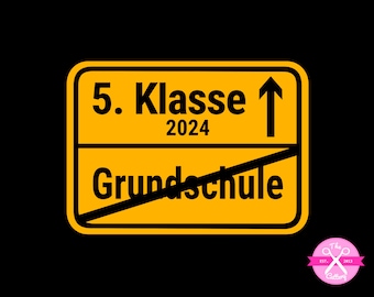 Bügelbild Grundschulabschluss Ortsschild 2024, Flexfolie, Bügelmotiv Aufbügler Aufnäher Applikation Schild