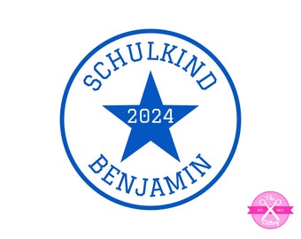 Bügelbild Schulkind Stern mit Wunschname 2024, Patch, Einschulung, Applikation Aufbügler