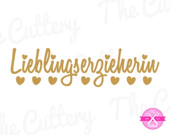 Bügelbild Lieblingserzieherin Schreibschrift Herzen, Aufbügler, Patch, Abschiedsgeschenk