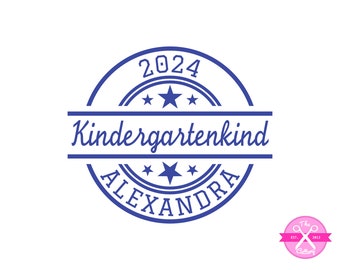 Bügelbild Kindergartenkind Schreibschrift mit Wunschname 2024, Aufbügler, Patch, Kita, Kindergarten