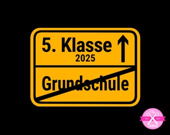 Bügelbild Grundschulabschluss Ortsschild 5. Klasse 2025, Flexfolie, Bügelmotiv Aufbügler Applikation