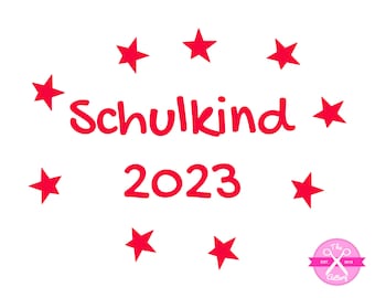 Bügelbild Schulkind einfacher Schriftzug mit 9 Sterne 2023 Einschulung Flexfolie, Bügelmotiv  Aufbügler Aufnäher  Applikation