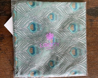 Fazzoletto da collo vintage Liberty, sciarpa con stampa Liberty, motivo in tessuto con piume di pavone blu