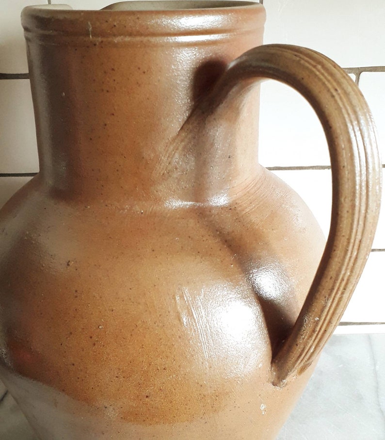 Large French Stoneware Jug Salt Glaze Gres de Bonny Fait Main Farmhouse Kitchen Decor
