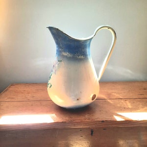 Vintage French Water Jug, Farmhouse Decor, Large Rustic Pitcher, Enamel ...