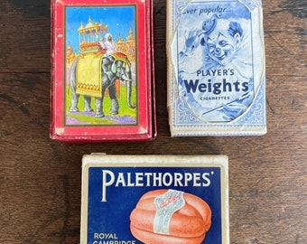 Vintage Spielkarten, 1920er Kongreßkartensatz, Vintage Werbung, Materialien für die Collageherstellung, Clown, Elefant, Würstchen