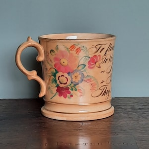 Antique Friendship Gift, Victorian Floral China Loving Cup, Gift for Friend with Hand Painted Flower Design