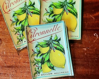Original 1950's Bottle Labels, Vintage Graphic Design Resources, Vintage French Bottle Lable, Lemon and Green