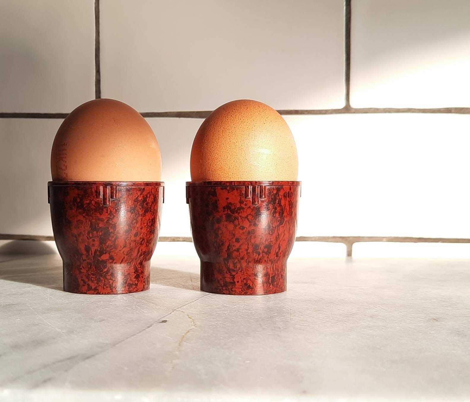 Image of 1920's Bakelite Egg Cups, Antique Kitchen Baking, Art Deco Dining